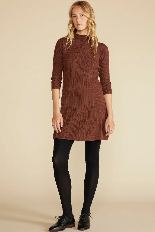 Sidony Mini Sweater Dress - Espresso Brown Knit Fabric Woven Fabric Fleece Fabric
