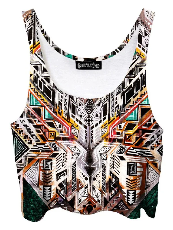 Owl Medicine Tribal Sacred Geometry Crop Top Front Pockets Side Pockets Patch Pockets