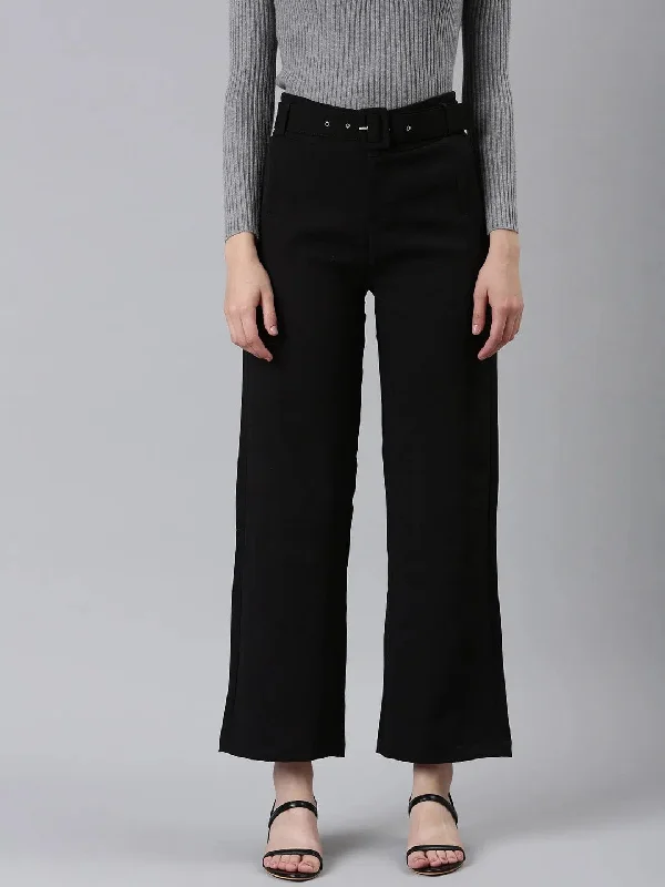 Women Black Solid Formal Trouser-LT-KN-504-Black Trousers Brand Named
