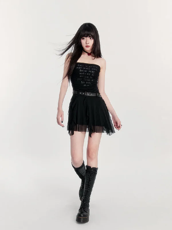 Irregular Mesh Gothic Skirt velvet skirt glossy