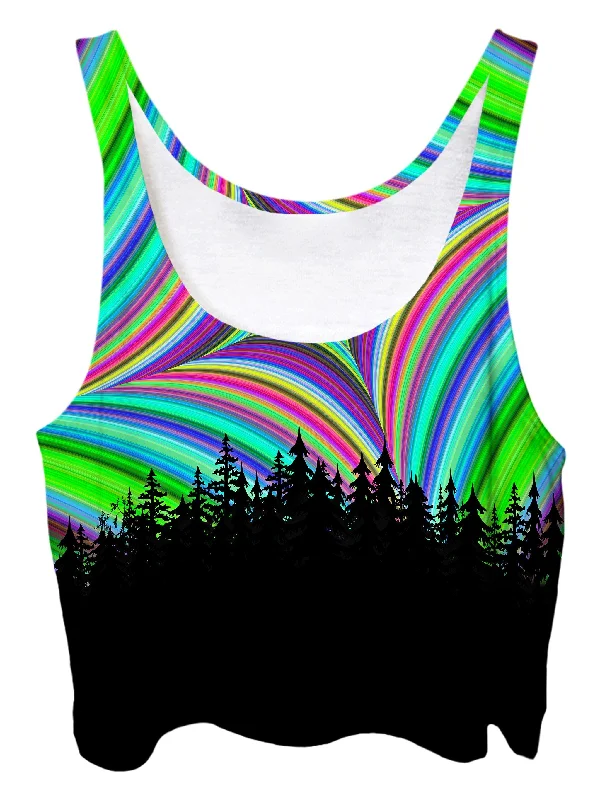 Geometric Mandala Forest Crop Top Collared Crew Neck Turtle Neck