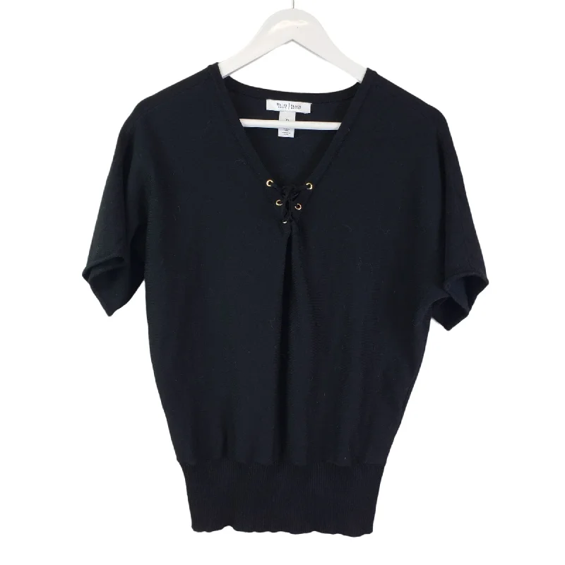 WHBM Lace-Up Short Sleeve Sweater Top Size XS Terry Blend Velvet Blend Canvas Blend
