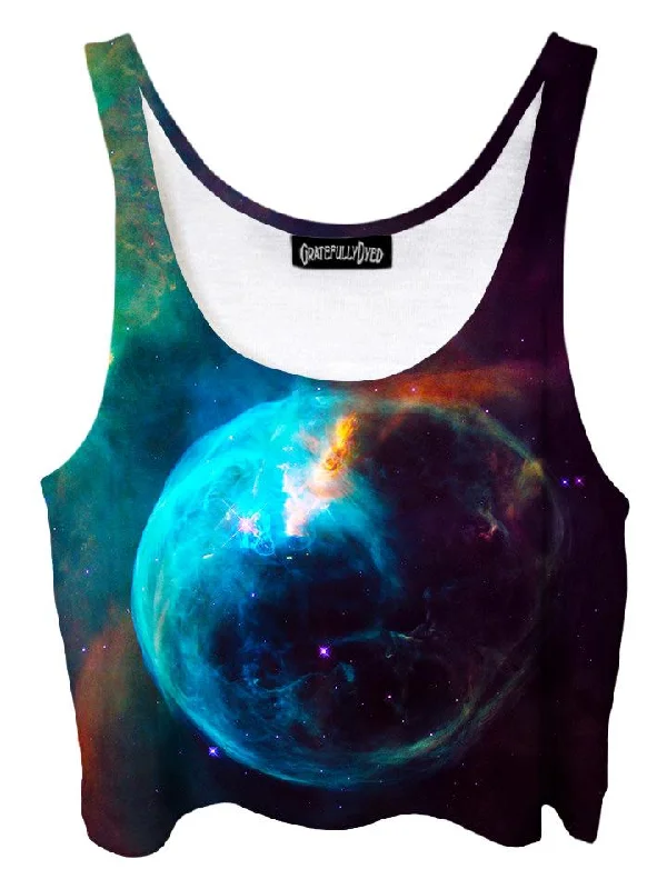 New Earth Blue Planet Galaxy Crop Top Lace Blend Ribbed Blend Corduroy Blend