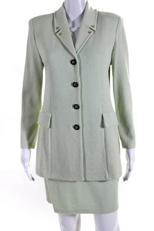 St. John Collection Womens Four Button Santana Knit Jacket Light Green Chenille Jacket Brocade Jacket Lace Jacket