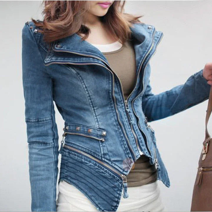 S-XXL fashion Star jeans women Punk spike studded shrug shoulder Denim cropped vintage style jacket coat Print Jacket Jacquard Jacket Embroidered Jacket