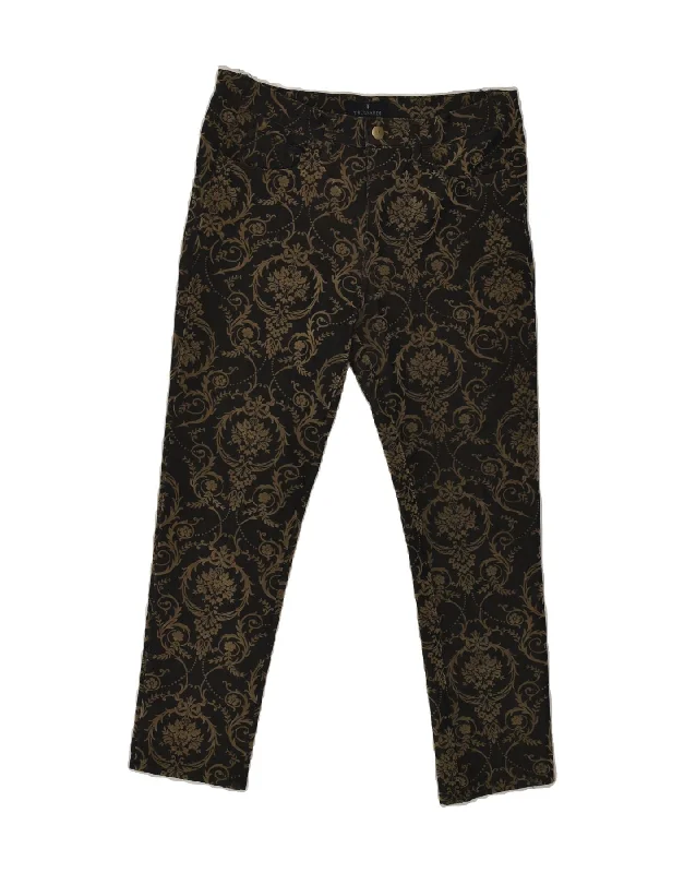 TRUSSARDI Womens Slim Casual Trousers W28 L24  Black Floral Trousers Tapered Slim Fit