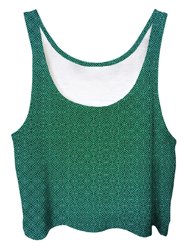 Green Ombre Crop Top Collared Crop Top Boat Neck A-Line