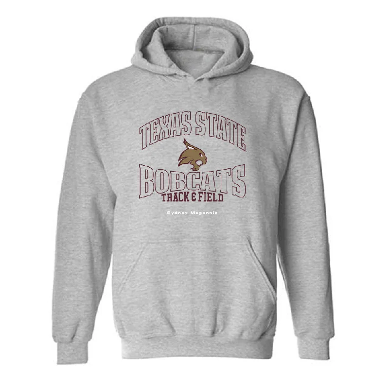 Texas State - NCAA Women's Track & Field : Sydney Magennis - Hooded Sweatshirt Zip Hoodie Drawstring Kangaroo Pocket