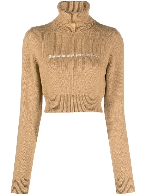 Palm Angels Women's Sweaters Camel Notch Collar Peter Pan Collar Cowl Neck