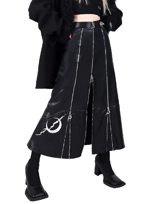 PINKSPINK Gothic Moon Zipper Skirt - Midnight Black wool skirt thick