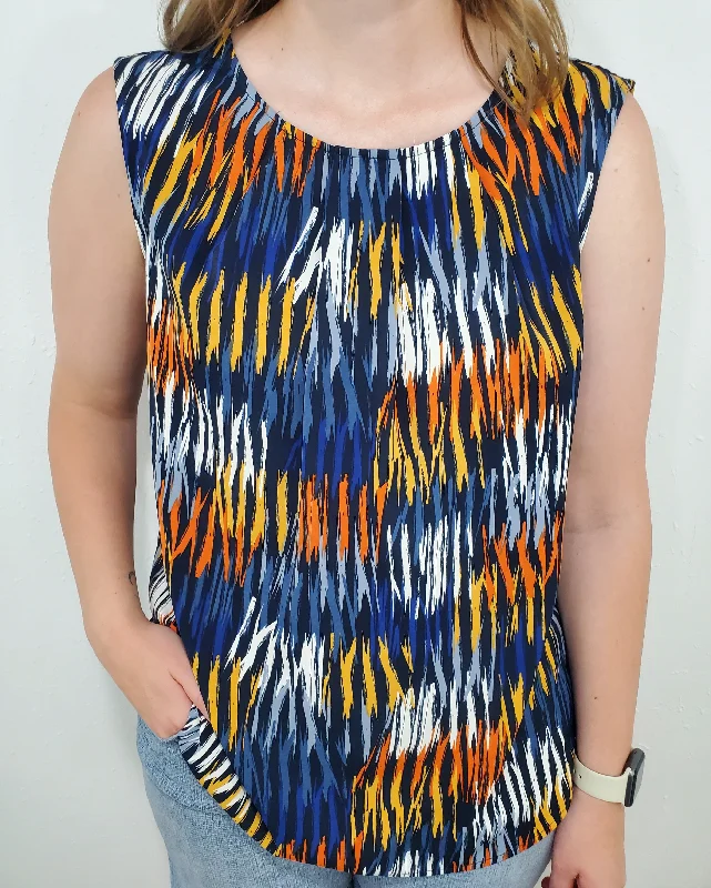 WILD ONE PRINTED TANK - BLUE/ORANGE MUTLI cutout tank top