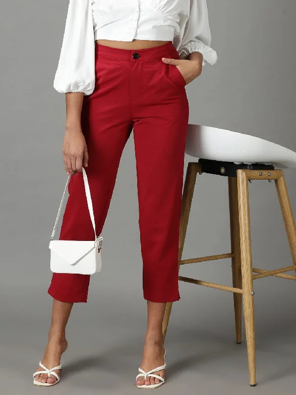 Women's Maroon Solid Formal Trouser-IM-10394-Maroon Trousers Exclusive Limited