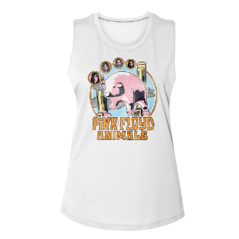 Women Exclusive PINK FLOYD Eye-Catching Muscle Tank, Circle Pig flexible tank top