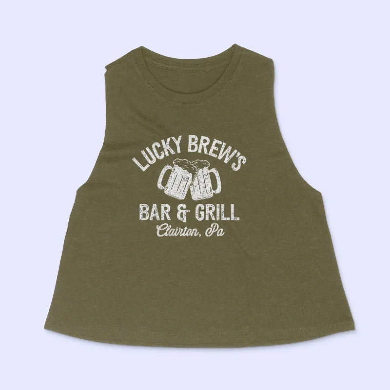 LUCKY BREW'S BAR & GRILL Women's Racerback Cropped Tank cute tank top