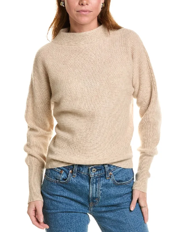 Sofiacashmere Dolman Funnel Neck Cashmere Sweater Chenille Brocade Lace