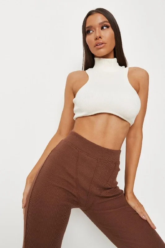 Rib High Neck Underbust Crop Top Collared Crew Neck Turtle Neck
