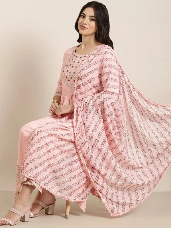 Women Straight Pink Chevron Kurta and Trousers Set Comes With Dupatta-DK-3174-Pink Trousers Office Stylish Women Straight Pink Chevron Kurta and Trousers Set Comes With Dupatta-DK-3174-Pink Trousers Office Stylish