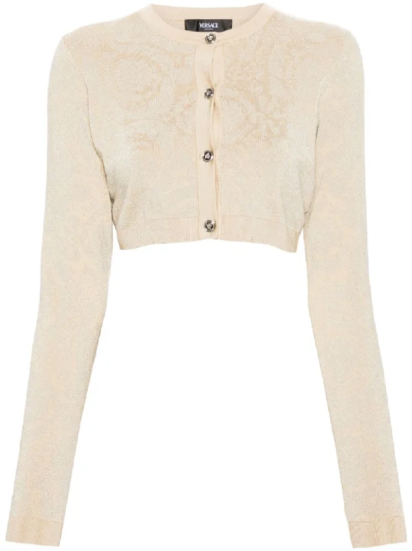 Versace Women's Sweaters Beige Beaded Sweater Sequined Faux Fur