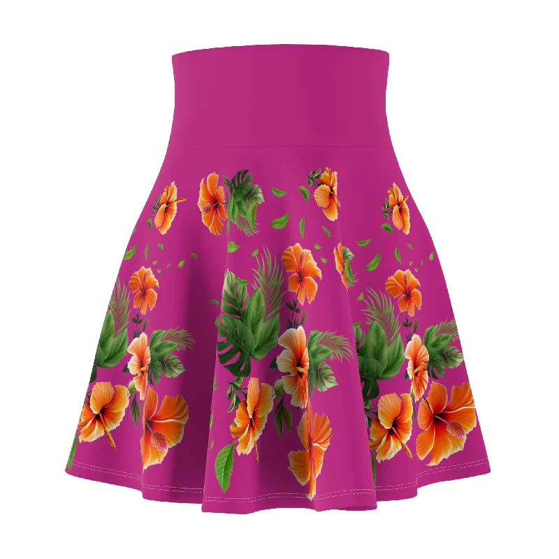 Women's Hibiscus Skater Skirt (AOP) linen skirt airy