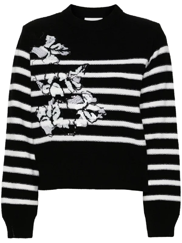 Ermanno Firenze Women's Sweaters Black Graphic Sweater Embroidered Appliqued