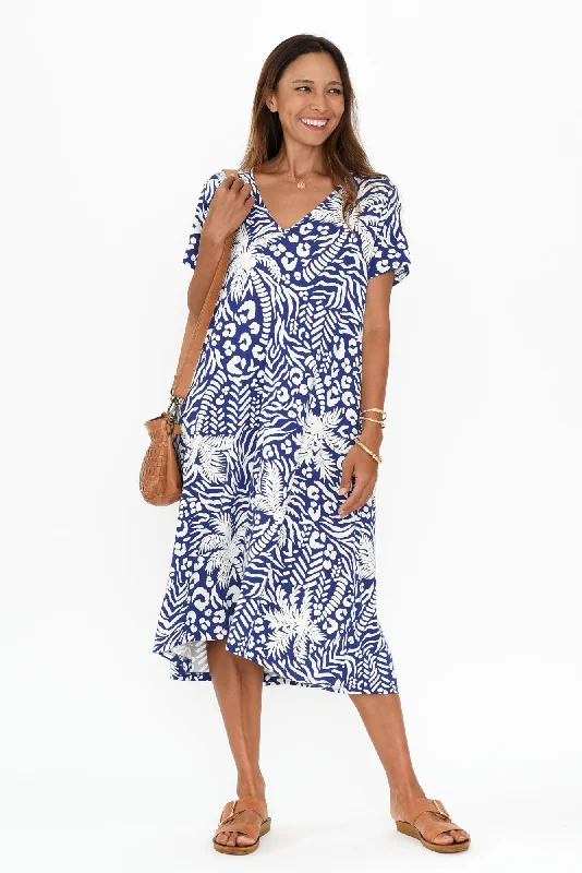 Tiffany Blue Palm Bamboo Tee Dress