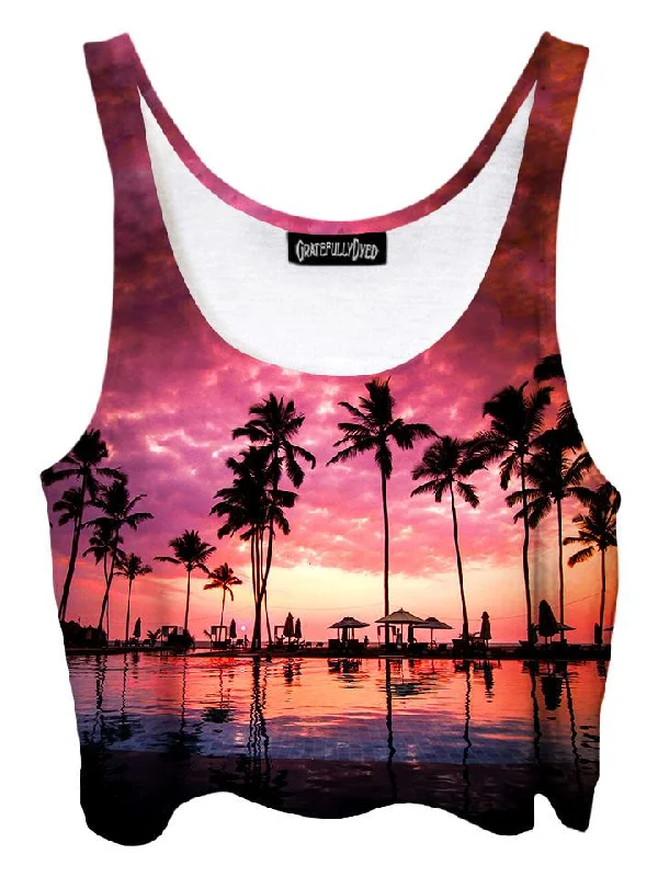 Setting Sun Kawaii Beach Crop Top Zippered Buttoned Snapped