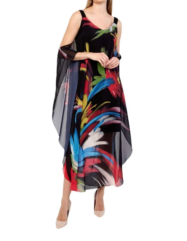Abstract A-Line Dress In Black Multi