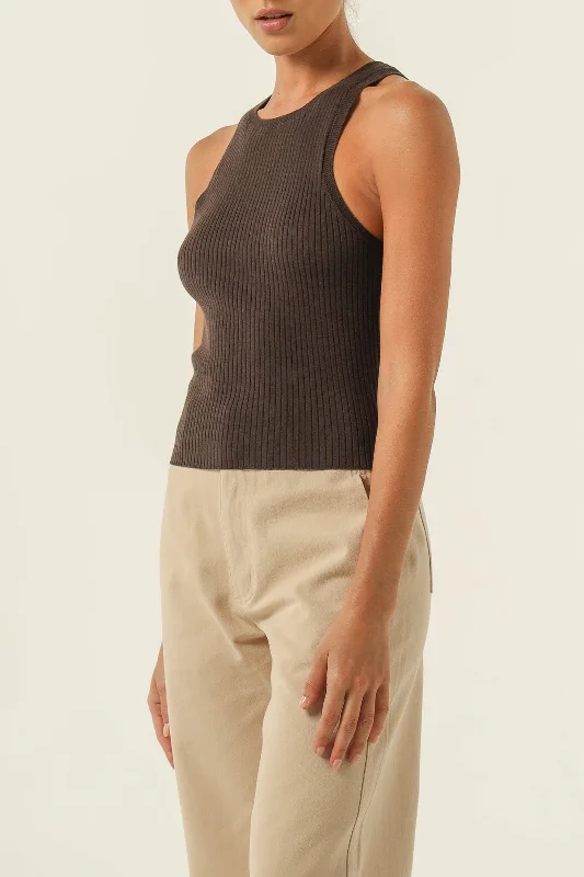 NUDE LUCY CLASSIC KNIT TANK - CEDAR lace back tank