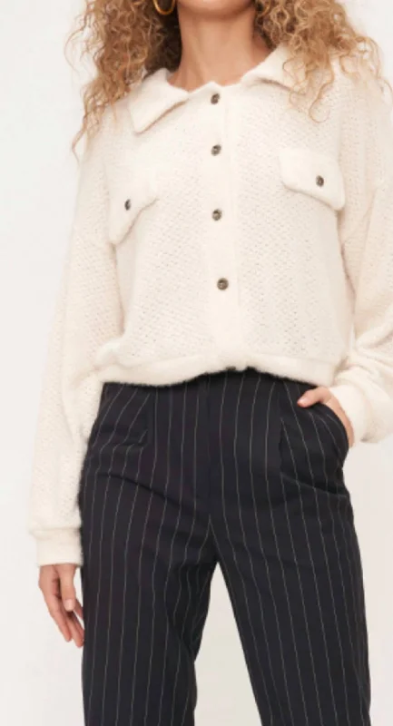 Cleo Chenille Jacket In Beige Boat Neck Shawl Collar Notched Collar