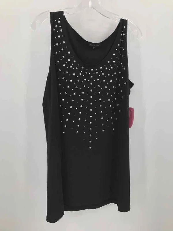 Pre-Owned Slinky Brand Black Size Large Tunic Tank Top print tank top