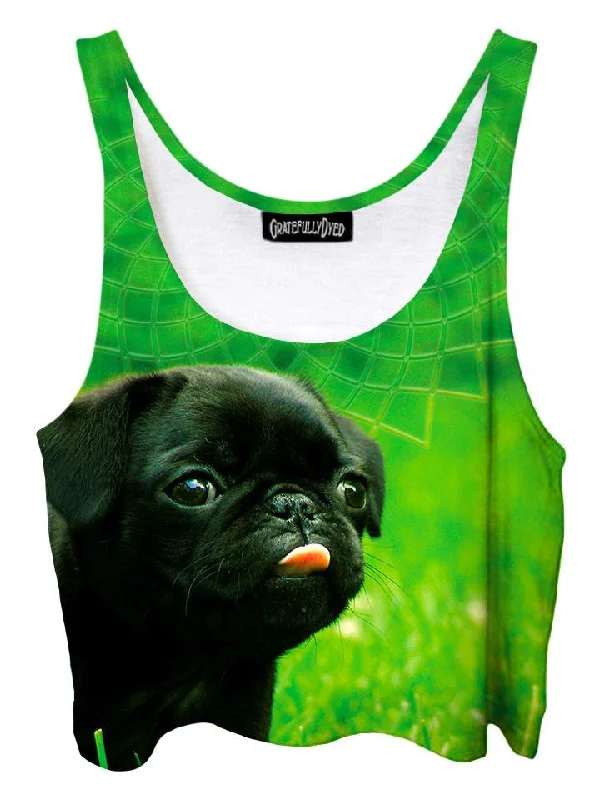Hangin' Out Pug Dog Fractal Crop Top Mesh Canvas Denim