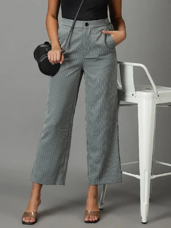 Women's Olive Striped Formal Trouser-IM-9895-Olive Trousers Exclusive Limited