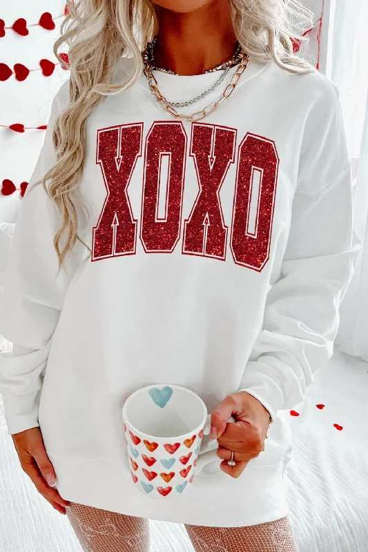 Hazel Blues® | Valentine’s Day XOXO Glitter Round Neck Sweatshirt Hoodie with Patch Decorative Personalized Hazel Blues® | Valentine’s Day XOXO Glitter Round Neck Sweatshirt Hoodie with Patch Decorative Personalized