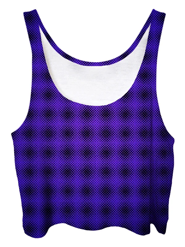 Royal Purple Ombre Crop Top Asymmetrical Pockets Print
