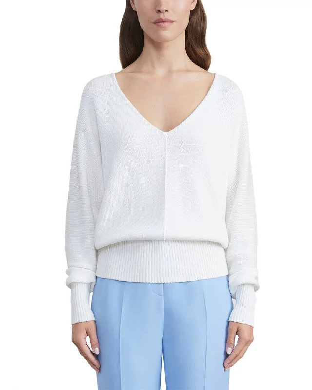 Lafayette 148 New York Wide V Neck Dolman Silk-Blend Sweater Embroidered Appliqued Beaded Lafayette 148 New York Wide V Neck Dolman Silk-Blend Sweater Embroidered Appliqued Beaded