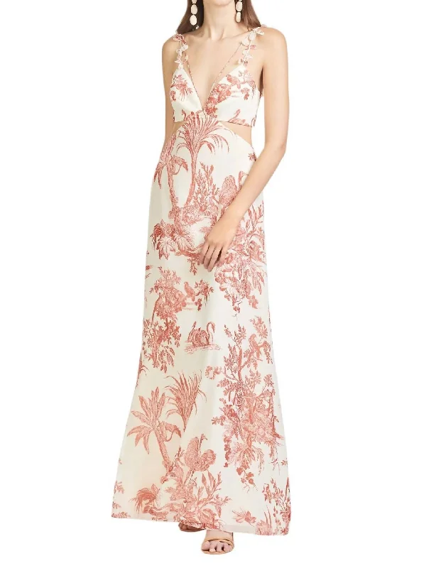 Hallie Dress In Deep Orange/ivory Toile Print