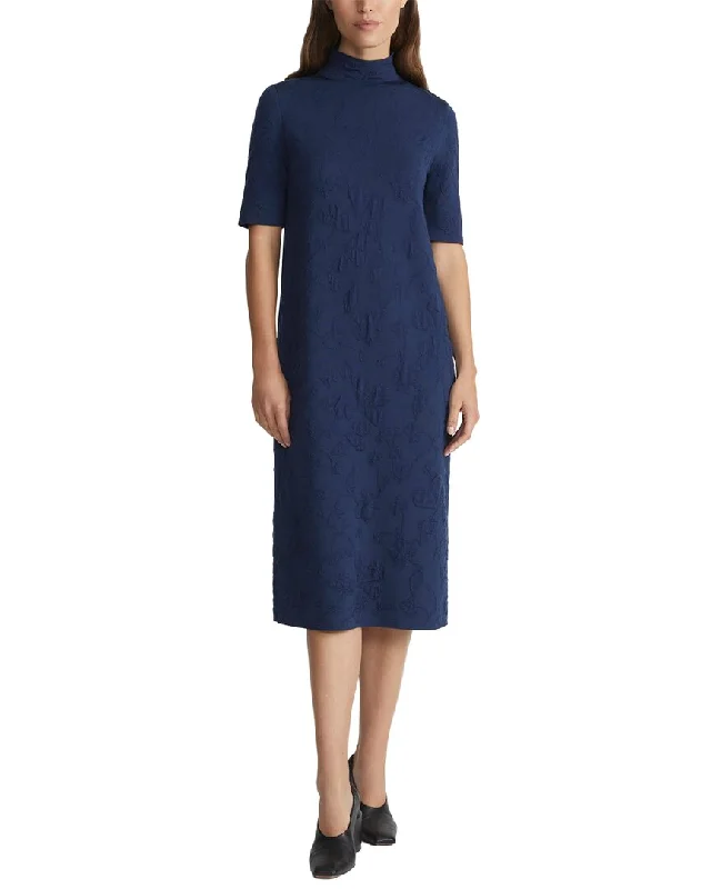 Lafayette 148 New York Floral Motif Stand Collar Wool Sweater Dress Solid Print Embellished Lafayette 148 New York Floral Motif Stand Collar Wool Sweater Dress Solid Print Embellished