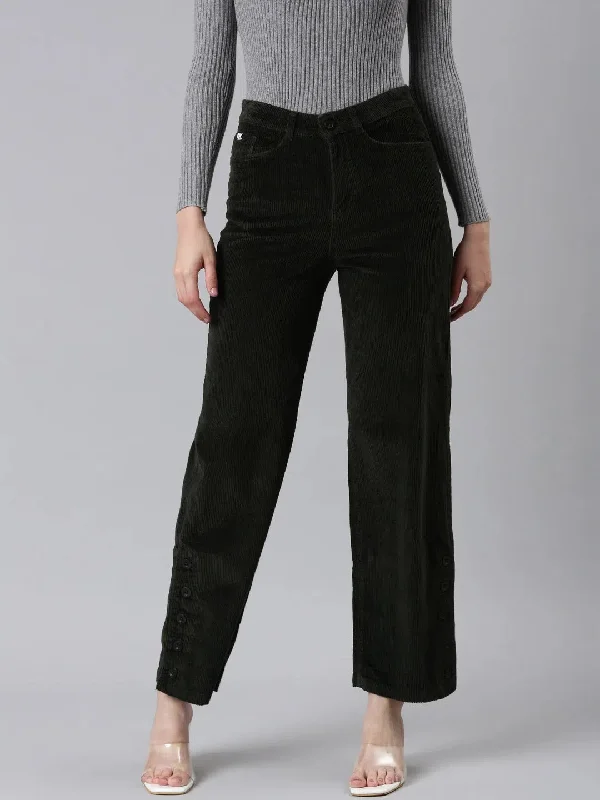 Women Olive Solid Parallel Trouser-IM-10633-Olive Trousers Designer Luxury