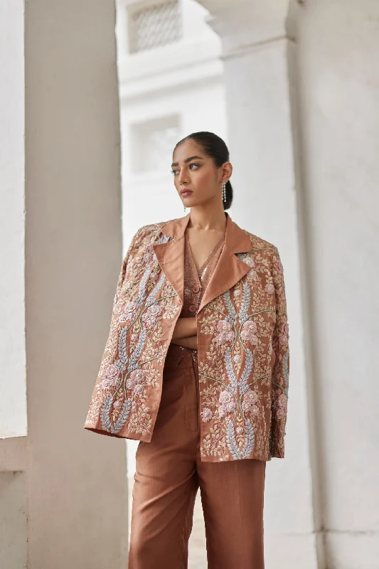 Macchiato Embroidered Lily Jacket And Lily Pants And Sequins Waistcoat Set Notch Collar Peter Pan Collar Cowl Neck