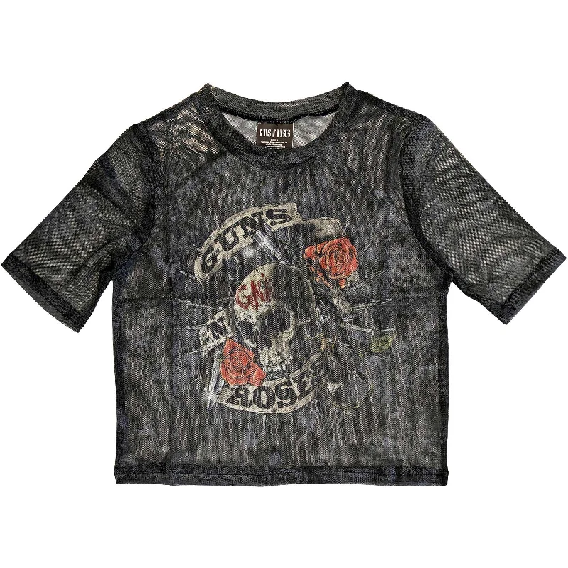 GUNS N' ROSES Crop Top for Ladies, Firepower Mesh Blend Leather Blend Suede Blend