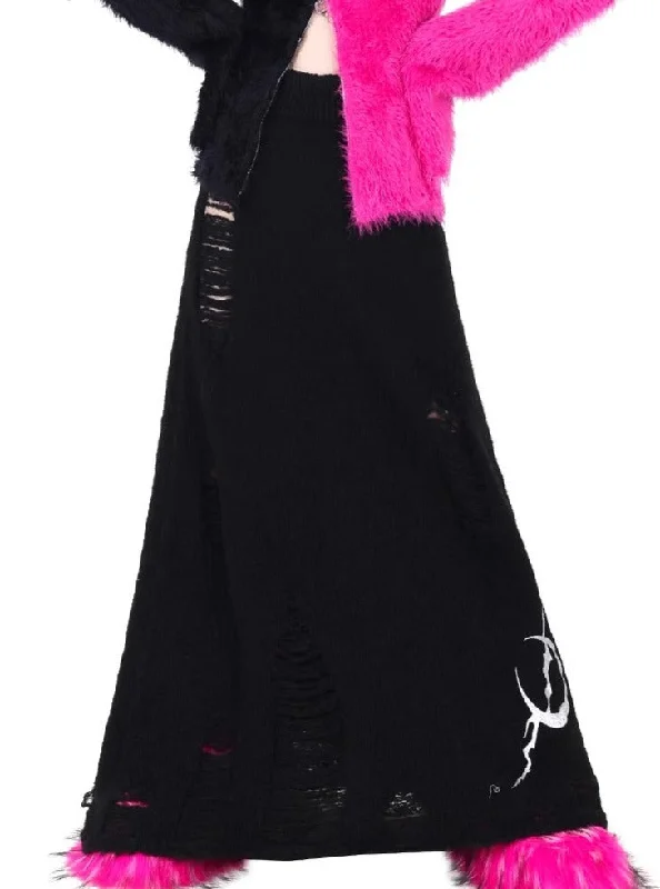 PINKSPINK Gothic Crescent Moon Maxi Skirt - Black lace skirt romantic