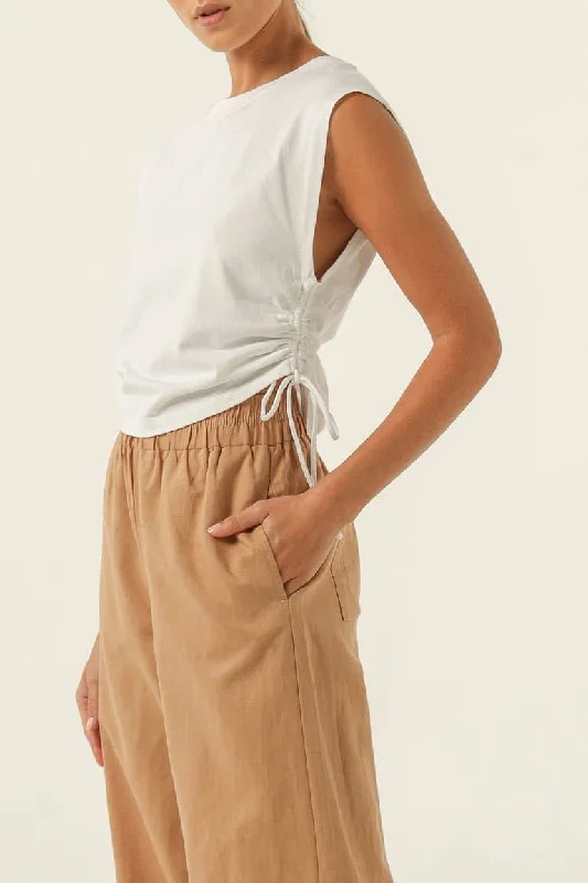 NUDE LUCY ROWAN ORGANIC DRAWSTRING TANK - WHITE peekaboo tank top