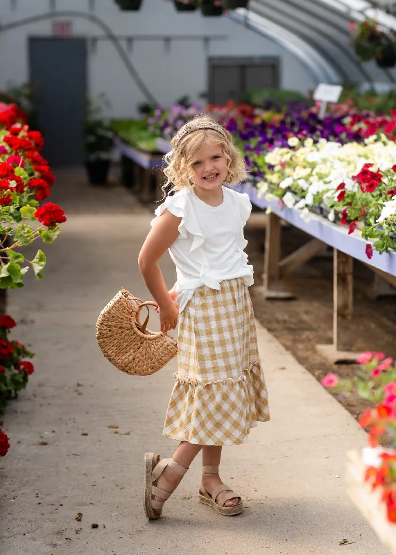 Girls Mustard Checkered Midi Skirt maxi skirt elegant