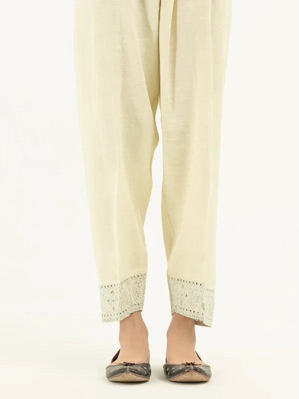 Embroidered Raw Silk Trousers(Pret) Trousers Travel Practical