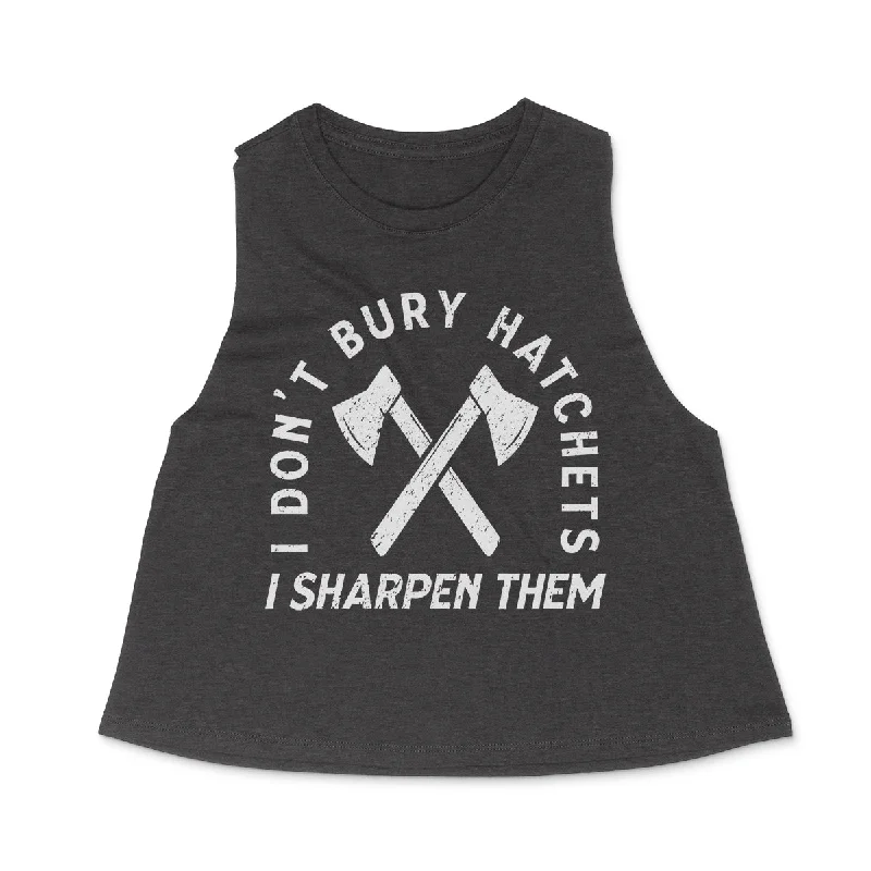 I DON'T BURY HATCHETS Women's Racerback Cropped Tank flexible tank top