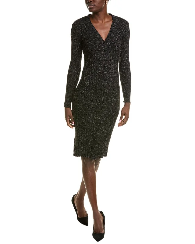 Enza Costa Sweater Rib Midi Dress Houndstooth Herringbone Solid