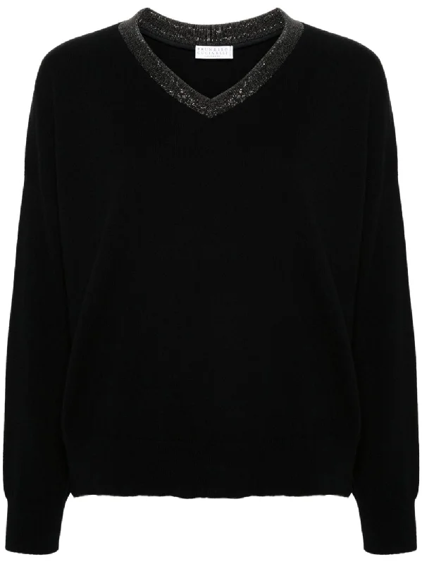 Brunello Cucinelli Women's Sweaters Black Plaid Sweater Polka Dot Checkered