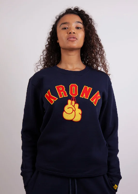 KRONKWOMEN Gloves Applique Sweatshirt Regular Fit Navy Hoodie with Double Zipper Versatile Adjustable KRONKWOMEN Gloves Applique Sweatshirt Regular Fit Navy Hoodie with Double Zipper Versatile Adjustable