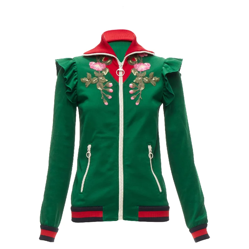 Gucci Alessandro Michele floral applique ruffled track jacket Stand-Up Collar Roll-Neck Collar Turtle Neck Gucci Alessandro Michele floral applique ruffled track jacket Stand-Up Collar Roll-Neck Collar Turtle Neck