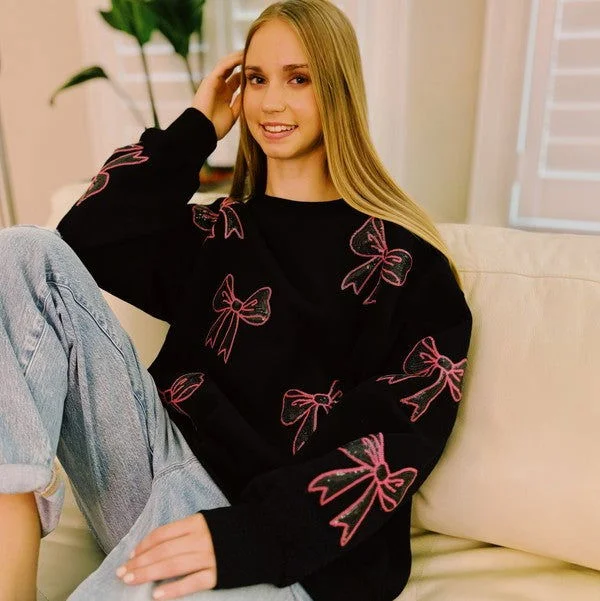 Sparkly Bow Patch Sweatshirt Hooded Sweatshirt Casual Wear Street Style
